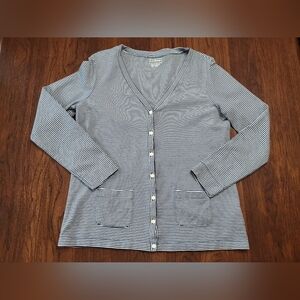 L.L. Bean Women's Striped Cardigan Sweater Size XL White Blue 100% Cotton Button